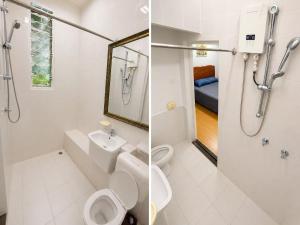 two pictures of a bathroom with a toilet and a shower at Comfortable Ensuite Room in Suva CBD in Suva