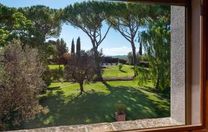 a window with a view of a yard with trees at Awesome Apartment In Roccastrada in Roccastrada