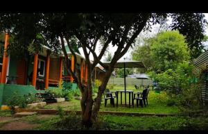 a table and chairs under a tree in a yard at Wildfarms resort in Masinagudi +4 photos