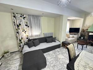 a living room with a large couch and a living room with at THEODORAS HOUSE in Iraklitsa