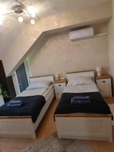 a bedroom with two beds in a room at Rózsadomb apartman in Pécs