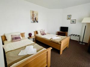 a room with two beds and a television at Twin Studio in Boizenburg