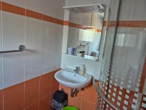 a bathroom with a sink and a mirror at Studio for short stay in Rabac +10 photos