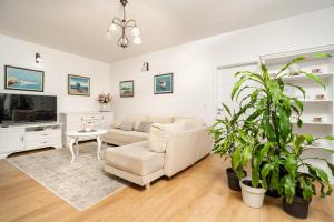 a living room with a couch and a tv at Apartments Doris in Zadar