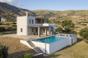 a house with a swimming pool in front of it at Andros Royal Villa in Koumárion
