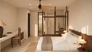 a bedroom with a bed and a table and a desk at Anoi Kefalonia in Argostoli +14 photos