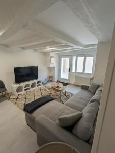 a living room with a couch and a tv at Maison hyper centre Jacuzzi in Amboise