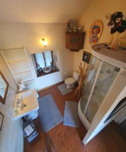 an overhead view of a bathroom with a shower and a sink at Braeschenberg in Breitenbach-Haut-Rhin