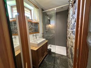 a bathroom with a sink and a shower at Le Fournil d Andrimont in Stoumont +36 photos