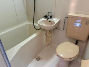 a small bathroom with a toilet and a sink at apartment hotel myu in Mito