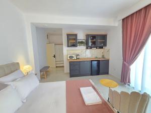 a living room with a couch and a kitchen at Chic 2 Chic Boutique in Bucharest