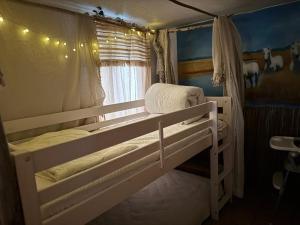 a bedroom with two bunk beds and a window at Le Mazet de la Sauvagine in Saintes-Maries-de-la-Mer