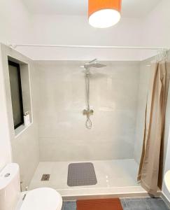 a bathroom with a shower with a toilet and a sink at Prime Located Home by *The Sea* in Sliema
