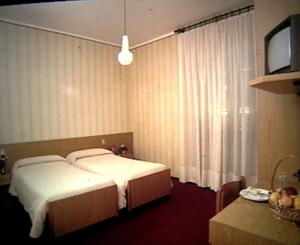 モルベーニョにあるHotel Margnaのベッド2台と窓が備わるホテルルームです。