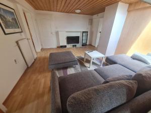 a living room with a couch and a tv at Vous êtes bienvenue in Ramstein-Miesenbach