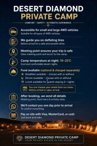 a flyer for a dessert diamond private camp at night at Desert Diamond Private Camp in Badīyah