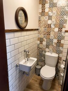 a bathroom with a toilet and a sink at East Mountain Villa - Private Nature Retreat in Baranja in Batina +11 photos