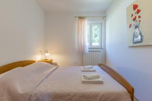 a bedroom with a bed with two towels on it at Villa Andretti in Gračišće +21 photos