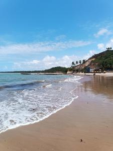 a beach with the ocean and the shoreline at Casa Aconchego in Japaratinga