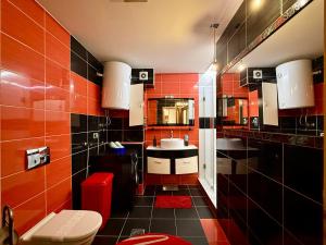 a bathroom with a sink and a toilet in it at Lambada Penthouse in Bugojno