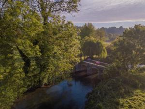 a bridge over a river with trees and water at Les Prés du Manoir in Le Manoir +13 photos