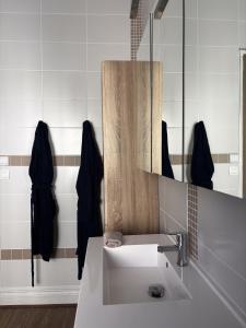 a bathroom with a sink and a mirror at Chez Marie in Dunkerque +69 photos