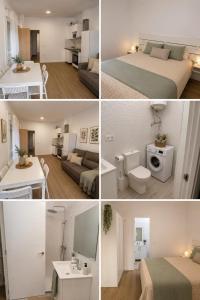 a collage of photos of a bedroom and a living room at Estudio a 300 mts de la playa in Puebla de Farnals