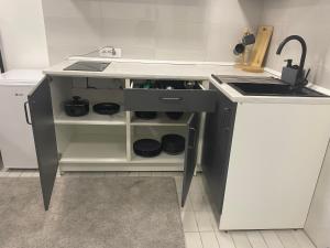 a small kitchen with a sink and a counter at Dona1102 in Žarkovo +2 photos