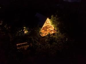 an overhead view of a house at night at Byurakan Cottages in Antarut