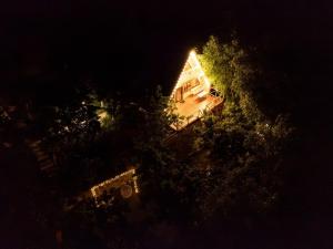an overhead view of a house at night at Byurakan Cottages in Antarut