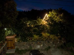 a house at night with lights in the trees at Byurakan Cottages in Antarut