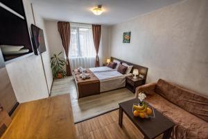 a living room with a bed and a couch at Snow Crystal Studio in Bansko