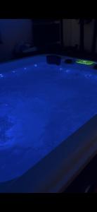 a swimming pool with blue water in a room at Finca Los Olivos & spa, animaux in Utrera