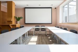 a conference room with a large white table and chairs at Leni-Marie Saalbach in Saalbach-Hinterglemm