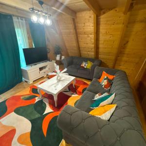 a living room with a couch and a tv at Careva staza in Nikšić