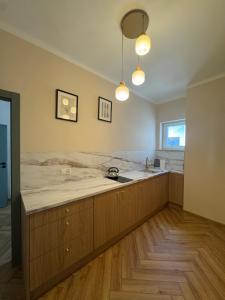 a kitchen with a sink and a counter top at Apartamenty Rynek 7 in Cieszyn +38 photos