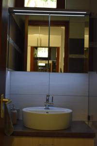 a bathroom sink with a large mirror above it at Aranyos Downhill in Nagymaros +20 photos