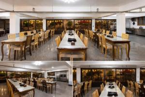 a dining room with wooden tables and chairs at Donhae Dream Beach in Donghae