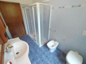 a bathroom with a shower and a sink and a toilet at B&B benallonga in Paulilatino