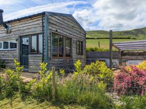 a wooden cabin in the middle of a field at Cowlas in Aberhosan