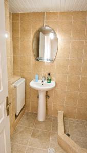 a bathroom with a sink and a mirror at Tuz House R1 in Bakuriani +8 photos