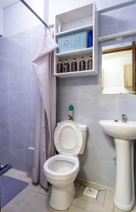 a bathroom with a toilet and a sink at Studio Apartment with balcony in Ngara in Nairobi +34 photos