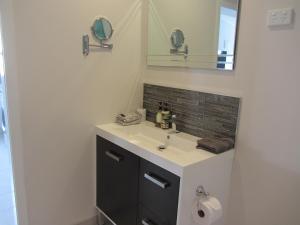 a bathroom with a sink and a mirror at Welbourn Accommodation in New Plymouth