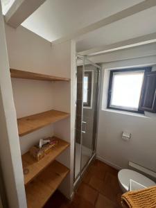 a bathroom with a walk in shower and a toilet at Authentic village house in Goult