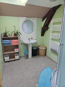 a bathroom with a sink and a mirror at Chez Peyrin in Labastide-Chalosse