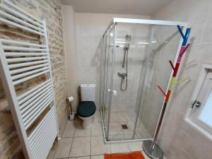 a bathroom with a glass shower with a toilet at Le Liboureau in Saint-Jean-de-Vaux +15 photos