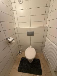 a small bathroom with a toilet with a black rug at Apartament bei Oberndorf in Oberndorf bei Schwanenstadt