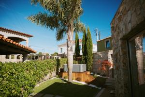 a palm tree in the yard of a house at Deluxe Villa Home, Peace & Spa in Vila do Conde