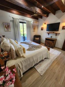 a bedroom with a large bed and a television at Brisal Mountain Retreat in Jarabacoa