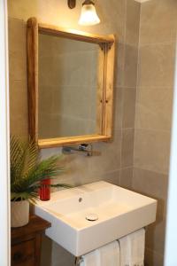 a bathroom with a white sink and a mirror at Villa Monet in Castiglione di Ravenna +15 photos